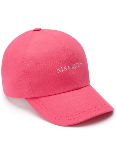 Medvilninis siuvinėtas kepurė su snapeliu Nina Ricci rožinė