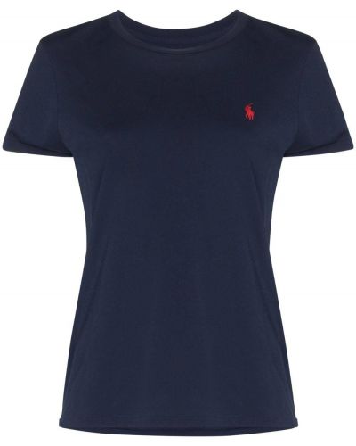 Medvilninis šilkinis polo marškinėliai slim fit Polo Ralph Lauren mėlyna
