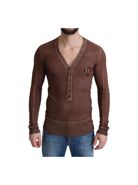 Sweter z dekoltem w serek Dolce And Gabbana brązowy