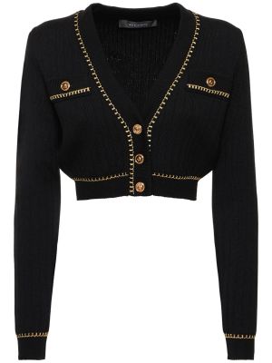 Cardigan di lana a quadri Versace nero