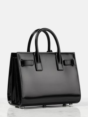 Δερμάτινη τσάντα shopper από λουστρίνι Saint Laurent μαύρο