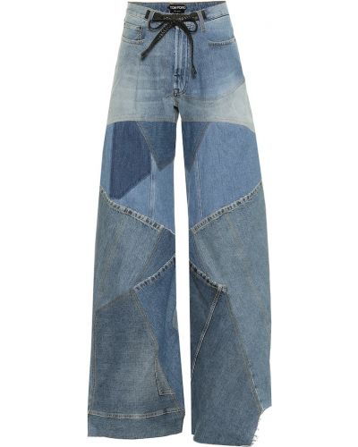 Straight leg jeans a vita alta baggy Tom Ford blu