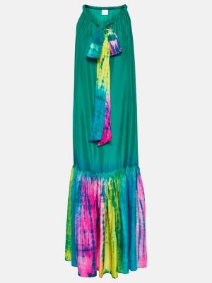 Шелковое длинное платье с принтом с эффектом тай-дай Anna Kosturova