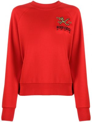 Памучен пуловер бродиран Kenzo червено