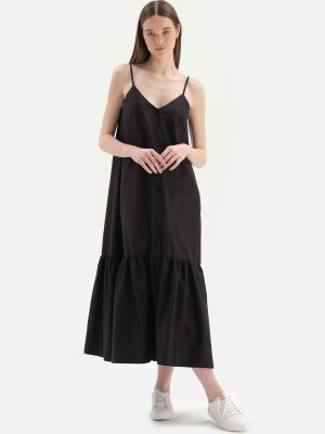 Μάξι φόρεμα με κουμπιά από λυγαριά Dagi μαύρο