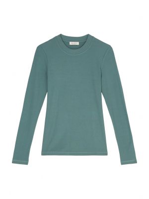 Jednofarebné bavlnené priliehavé tričko s dlhými rukávmi Marc O'polo - zelená