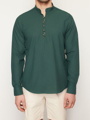 Памучна риза slim Trendyol зелено