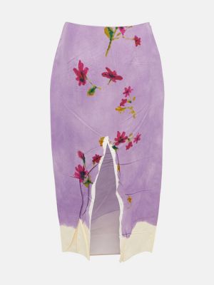 Spódnica midi w kwiatki Prada fioletowa