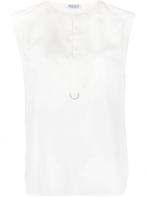 Svilena bluza brez rokavov Brunello Cucinelli bela