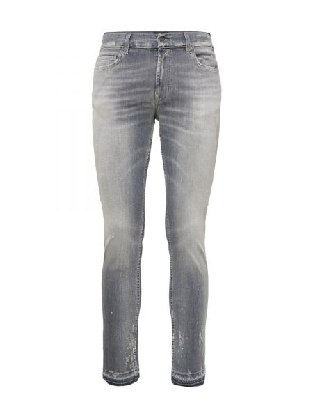 Jednofarebné bavlnené džínsy s rovným strihom na zips 7 For All Mankind - sivá