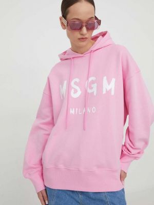 Бавовняний светр з капюшоном з принтом Msgm рожевий