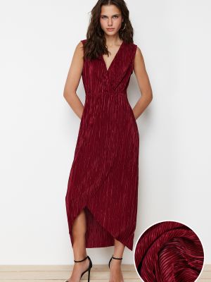 Plisované pletené dlouhé šaty Trendyol červená