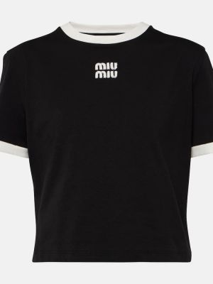 Camiseta de algodón de tela jersey Miu Miu negro