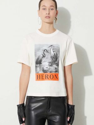 Bavlněné tričko Heron Preston béžové