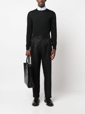 Proste spodnie na sprzączkę plisowane Ralph Lauren Collection czarne