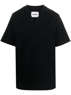 Bavlněné tričko s výstřihem do v Jil Sander černé