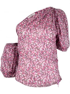 Asymmetrisk kort blus med mönster i blommigt Marant Etoile rosa