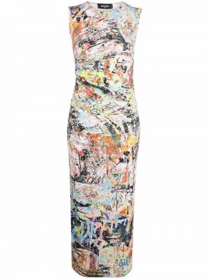 Sukienka midi z nadrukiem w abstrakcyjne wzory Dsquared2 biała