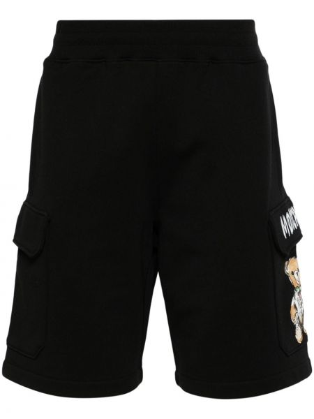 Bombažne bermuda kratke hlače s potiskom Moschino črna