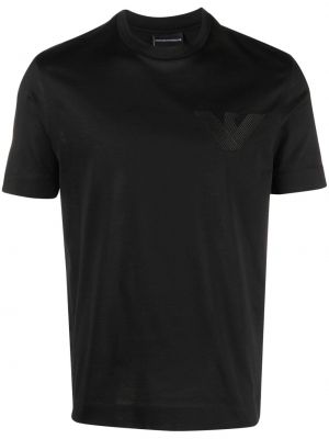 Bavlnené tričko s výšivkou s krátkymi rukávmi Emporio Armani - čierna