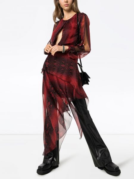 Vestido de cóctel de cuero con estampado asimétrico Amiri rojo