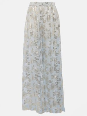 Pantaloni de mătase cu model floral cu croială lejeră Nina Ricci
