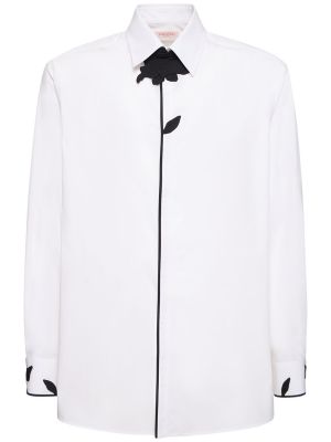 Bombažna srajca z vezenjem s cvetličnim vzorcem Valentino bela