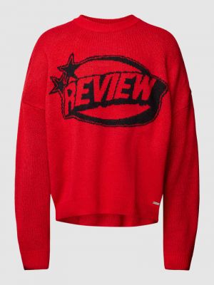 Czerwony dzianinowy sweter z nadrukiem Review