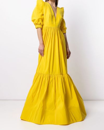 Vestido de noche con escote v Greta Constantine amarillo