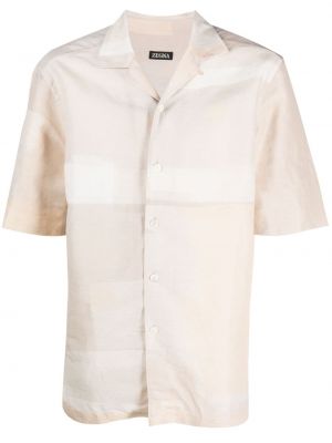 Bombažna lanena srajca z abstraktnimi vzorci Zegna bela