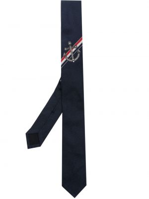 Копринена вратовръзка бродирана Thom Browne синьо