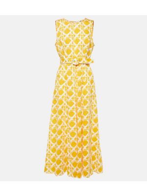Vestido midi de lino de algodón Diane Von Furstenberg amarillo