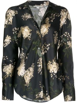 Bluză lungă de mătase cu model floral cu imagine Vince negru