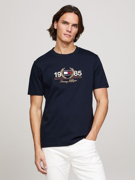 Camiseta con bordado manga corta Tommy Hilfiger azul