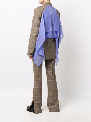 Kostkované rovné kalhoty s potiskem Nina Ricci hnědé