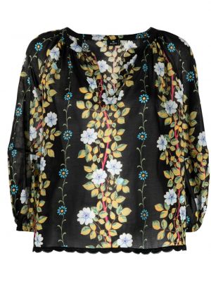 Pamučna bluza s cvjetnim printom s printom Etro crna