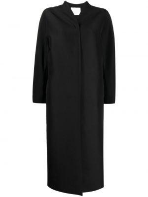 Černý hedvábný vlněný kabát s knoflíky Mame Kurogouchi