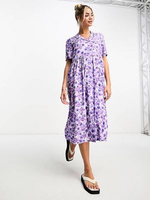 Платье с воротником в цветочек с принтом Monki фиолетовое