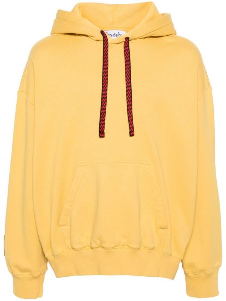 Pamučna hoodie s kapuljačom s vezom Lanvin žuta