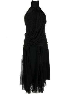 Копринена миди рокля от шифон с драперии Alberta Ferretti черно