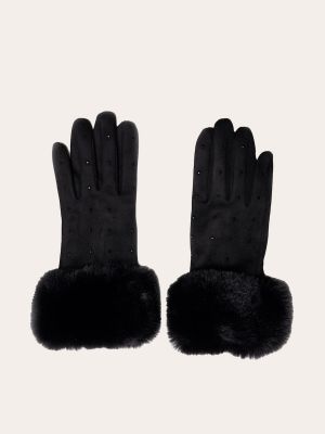 Женские перчатки с мехом и блестками Naf Naf черные
