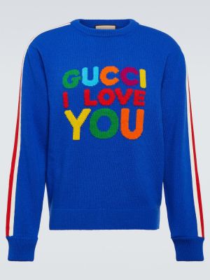 Sweter wełniany Gucci niebieski