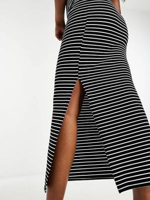 Трикотажная юбка с разрезом в полоску New Look