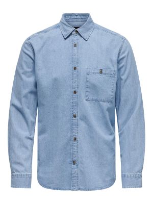 Rifľová košeľa Only & Sons modrá