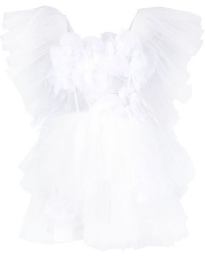 Tylové květinové koktejlové šaty Loulou bílé