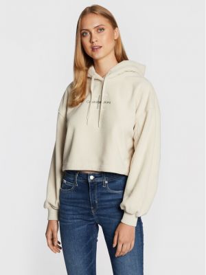Relaxed fit fliso džemperis Calvin Klein Jeans smėlinė