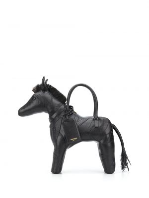 Kožená nákupná taška so vzorom zebry Thom Browne čierna
