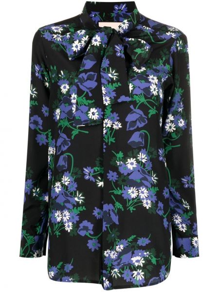 Trykt floral silke krage bluse Plan C svart