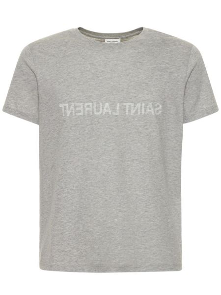 Camiseta de algodón de tela jersey Saint Laurent gris