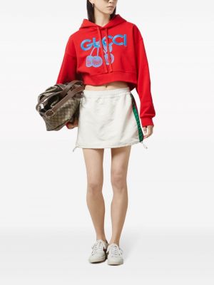 Bavlněná mikina s kapucí s výšivkou Gucci červená